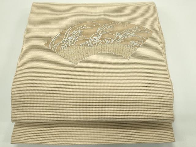 平和屋着物*夏物 八寸名古屋帯 絽綴れ 地紙草木文 銀糸 正絹 逸品 CABG7561rv