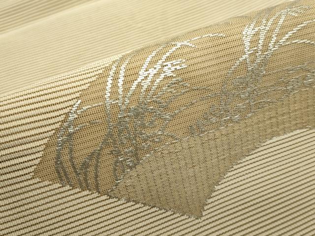 平和屋着物*夏物 八寸名古屋帯 絽綴れ 地紙草木文 銀糸 正絹 逸品 CABG7561rv