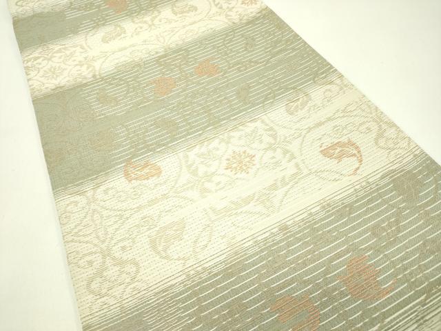 平和屋着物*夏物 両面 六通柄袋帯 花唐草文 金糸 正絹 逸品 CABG7566rv