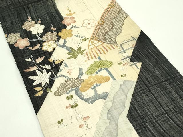 平和屋着物*夏物 太鼓柄 京袋帯 紬地 駒刺繍 松竹梅風景文 金糸 正絹 逸品 CABG7570rv