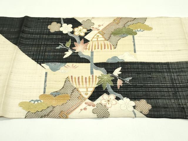 平和屋着物*夏物 太鼓柄 京袋帯 紬地 駒刺繍 松竹梅風景文 金糸 正絹 逸品 CABG7570rv