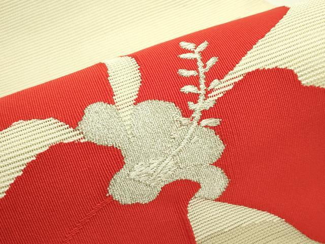 平和屋着物*夏物 八寸名古屋帯 絽綴れ 草花文 銀糸 正絹 逸品 CABG7590rv