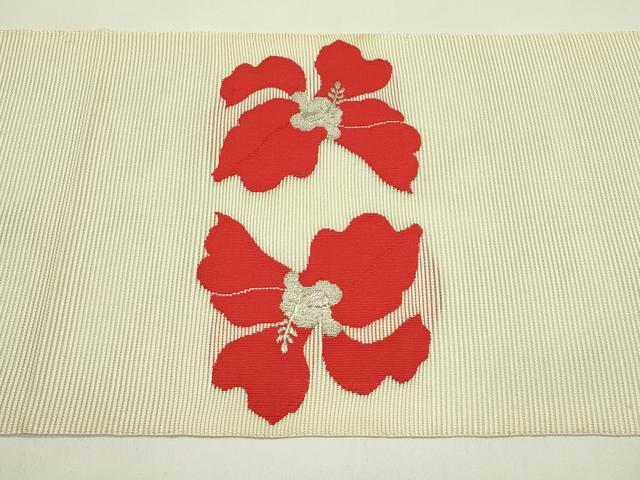 平和屋着物*夏物 八寸名古屋帯 絽綴れ 草花文 銀糸 正絹 逸品 CABG7590rv