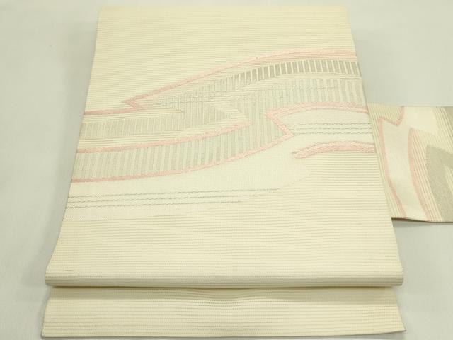 平和屋着物*夏物 九寸名古屋帯 幾何学文様 銀糸 正絹 逸品 CABG7597rv