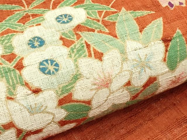 平和屋着物*夏物 九寸名古屋帯 作家物 紬地 草花文 正絹 逸品 未使用 CABG7598rv