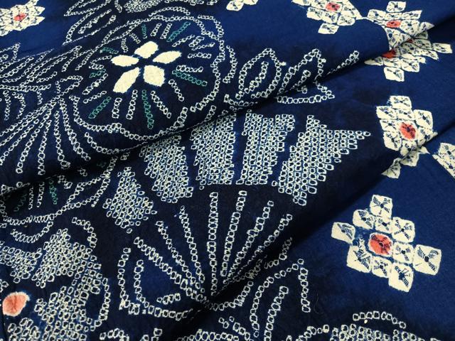平和屋着物∴夏物 浴衣 有松鳴海絞り 扇面花文 綿 逸品 CABG7616vp