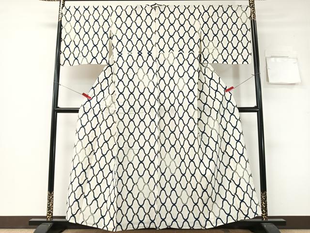 平和屋着物∴夏物 小紋・浴衣兼用 網目文様 金彩 綿 逸品 CABG7623vp