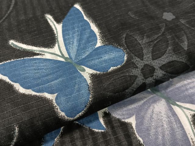 平和屋着物∴夏物 浴衣 綿紅梅 舞蝶花文 黒地 綿 逸品 CABG7624vp