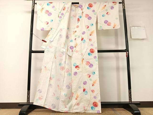 平和屋着物∴夏物 浴衣 金魚 綿 逸品 CABG7630vp
