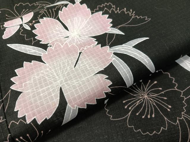 平和屋着物∴夏物 浴衣 綿紅梅 撫子 黒地 綿 逸品 CABG7647vp