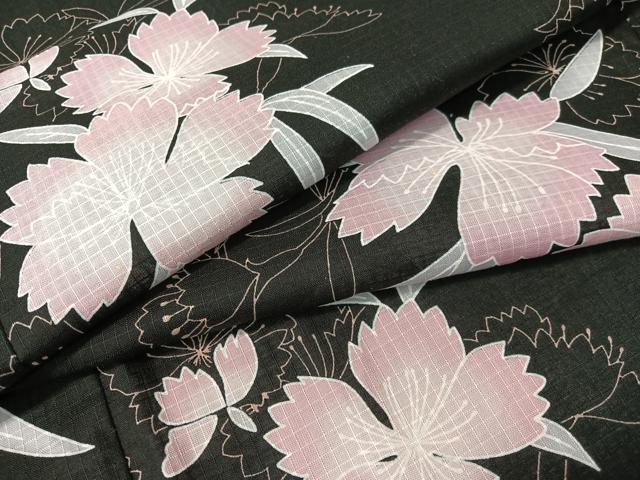 平和屋着物∴夏物 浴衣 綿紅梅 撫子 黒地 綿 逸品 CABG7647vp