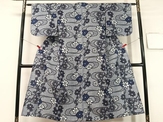 平和屋着物∴夏物 浴衣 流水花文 リップル生地 綿 逸品 未使用 CABG7651vp