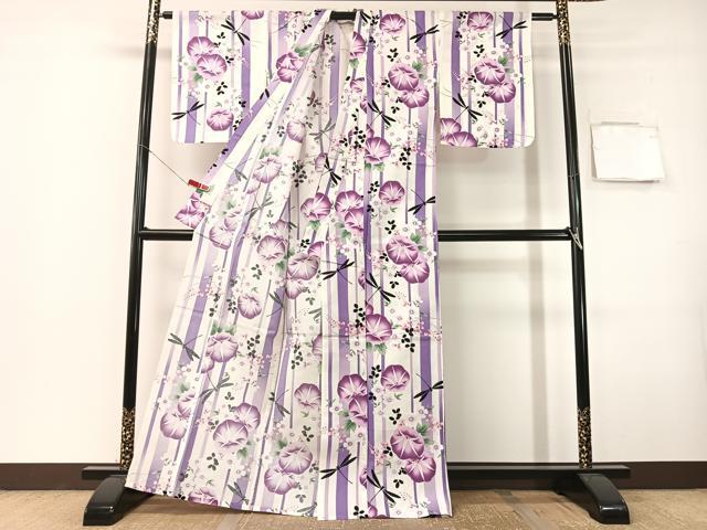 平和屋着物∴夏物 浴衣 トンボ 朝顔 綿 逸品 CABG7660vp