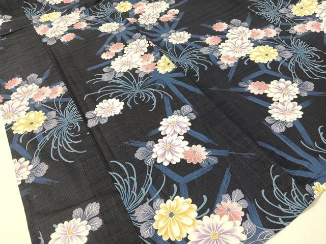 平和屋着物∴夏物 浴衣 乱菊花文 綿 逸品 CABG7663vp