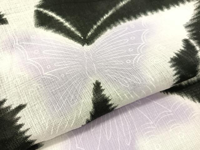平和屋着物∴夏物 浴衣 舞蝶文 黒地 綿麻 逸品 CABG7670vp
