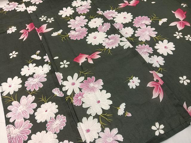 平和屋着物∴夏物 浴衣 金魚 舞花文 黒地 綿 逸品 CABG7682vp