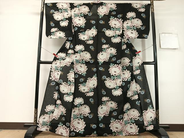 平和屋着物∴夏物 浴衣 綿紅梅 乱菊 黒地 金彩 綿 逸品 CABG7686vp