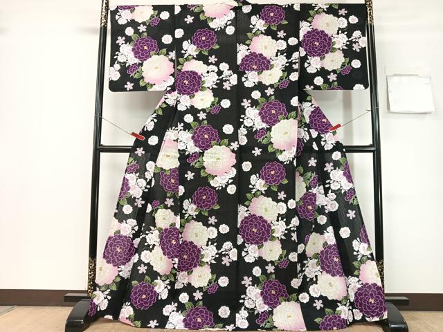 平和屋着物∴夏物 浴衣 Lois CRAYON 舞花文 黒地 金彩 綿 逸品 CABG7706vp