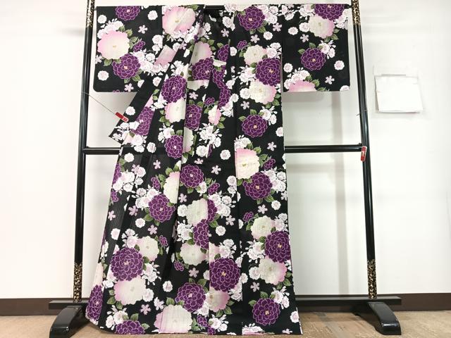 平和屋着物∴夏物 浴衣 Lois CRAYON 舞花文 黒地 金彩 綿 逸品 CABG7706vp