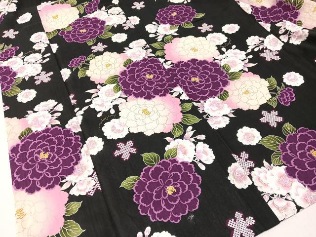 平和屋着物∴夏物 浴衣 Lois CRAYON 舞花文 黒地 金彩 綿 逸品 CABG7706vp