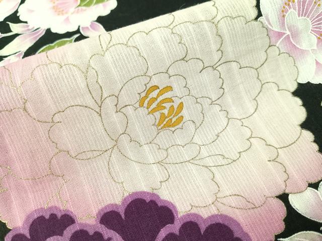 平和屋着物∴夏物 浴衣 Lois CRAYON 舞花文 黒地 金彩 綿 逸品 CABG7706vp