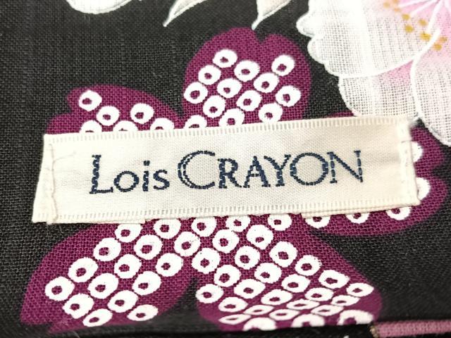 平和屋着物∴夏物 浴衣 Lois CRAYON 舞花文 黒地 金彩 綿 逸品 CABG7706vp