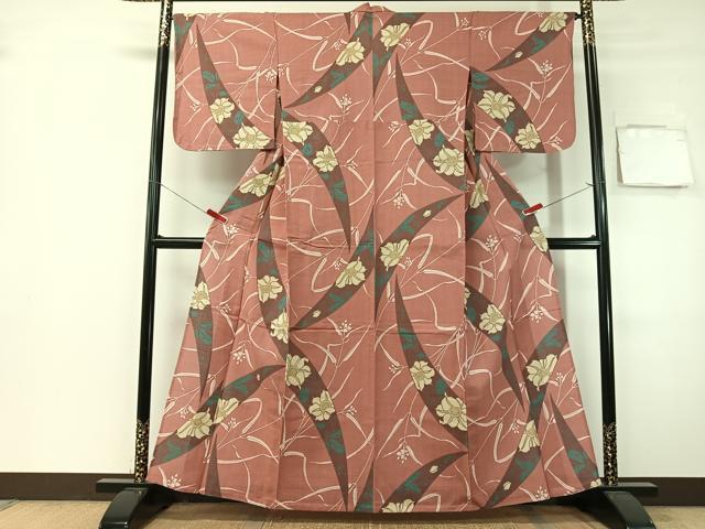 平和屋着物∴夏物 浴衣 綿紅梅 草花文 綿 逸品 CABG7708vp