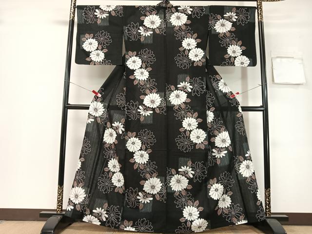 平和屋着物∴夏物 浴衣 菊花文 黒地 綿 逸品 CABG7709vp