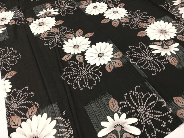 平和屋着物∴夏物 浴衣 菊花文 黒地 綿 逸品 CABG7709vp