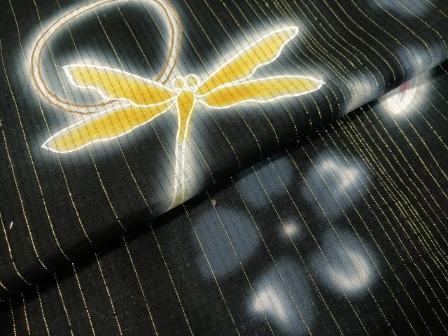 平和屋着物∴夏物 浴衣 綿紅梅 トンボ 黒地 金通し地 綿 逸品 CABG7713vp