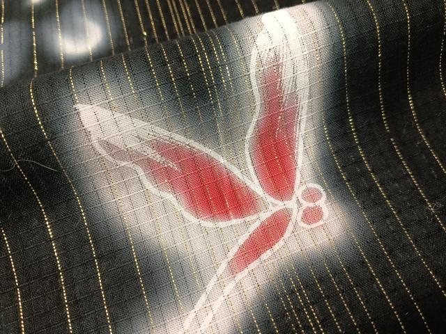 平和屋着物∴夏物 浴衣 綿紅梅 トンボ 黒地 金通し地 綿 逸品 CABG7713vp