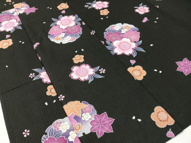 平和屋着物∴夏物 浴衣 雪輪花文 黒地 金彩 綿 逸品 CABG7718vp