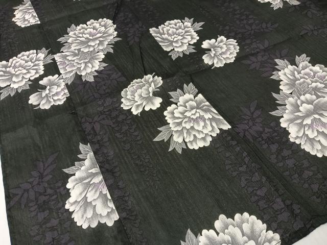 平和屋着物∴夏物 浴衣 牡丹 黒地 綿 逸品 CABG7720vp