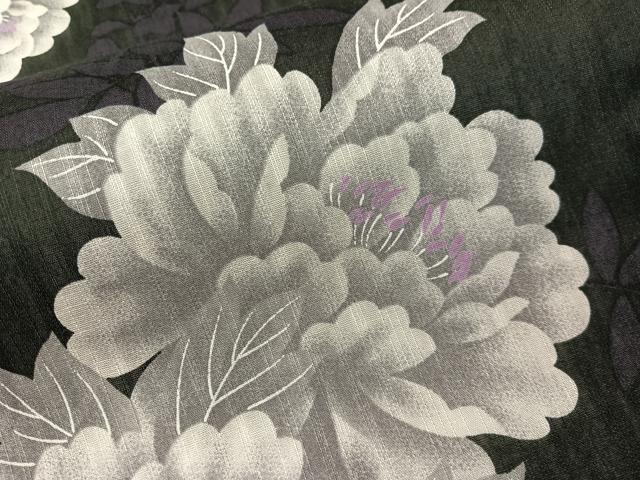 平和屋着物∴夏物 浴衣 牡丹 黒地 綿 逸品 CABG7720vp