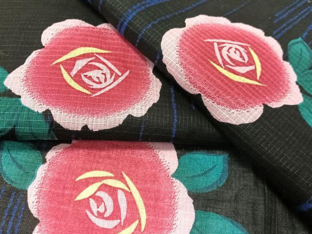 平和屋着物∴夏物 浴衣 綿紅梅 薔薇 黒地 綿 逸品 CABG7722vp