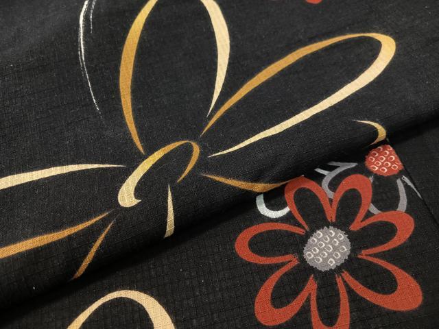 平和屋着物∴夏物 浴衣 綿紅梅 舞花文 黒地 さんび謹製 綿 逸品 CABG7726vp