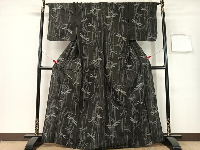 平和屋着物∴夏物 浴衣 トンボ 黒地 綿 逸品 CABG7728vp