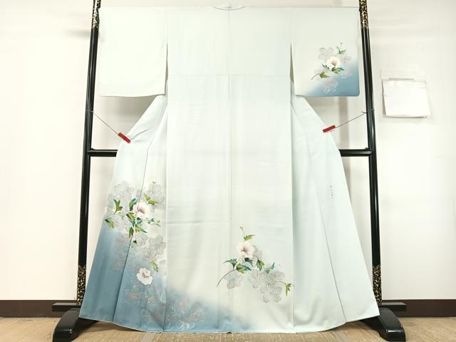 平和屋着物●訪問着 岡山工芸作 草花文 暈し染め 銀彩 正絹 逸品 CABG7744vp
