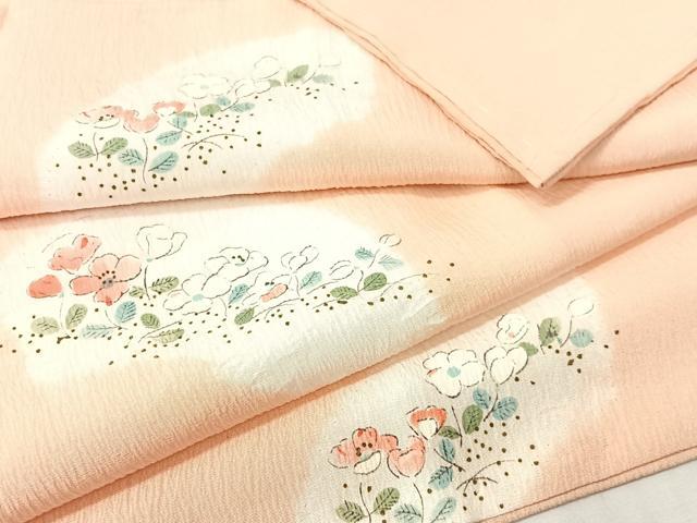 平和屋着物●長襦袢 袷 絞り 手描き 地紙花文 正絹 逸品 未使用 CABG7746vp