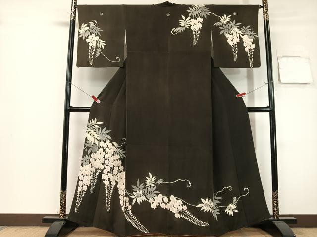 平和屋着物●訪問着 藤花房 黒地 正絹 逸品 CABG7753vp