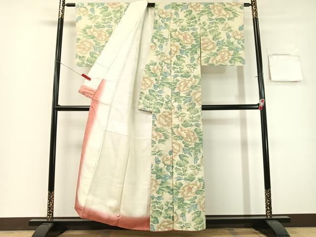 平和屋着物●小千谷紬 牡丹 正絹 逸品 CABG7754vp