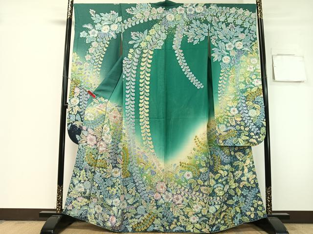 平和屋着物●豪華振袖 絞り 辻が花 暈し染め 銀通し地 正絹 逸品 CABG7758vp