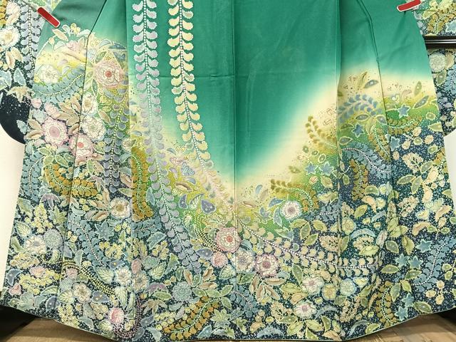 平和屋着物●豪華振袖 絞り 辻が花 暈し染め 銀通し地 正絹 逸品 CABG7758vp