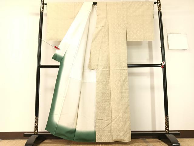 平和屋着物●結城紬 100亀甲 横段吉祥文 正絹 逸品 未使用 CABG7778vp