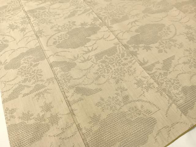 平和屋着物●結城紬 80亀甲 雲取り笹花文 ロング丈 正絹 逸品 未使用 CABG7779vp