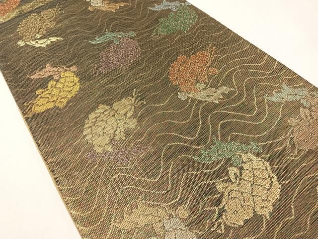 平和屋着物●六通柄袋帯 荒磯 金銀糸 正絹 逸品 CABG7793vp