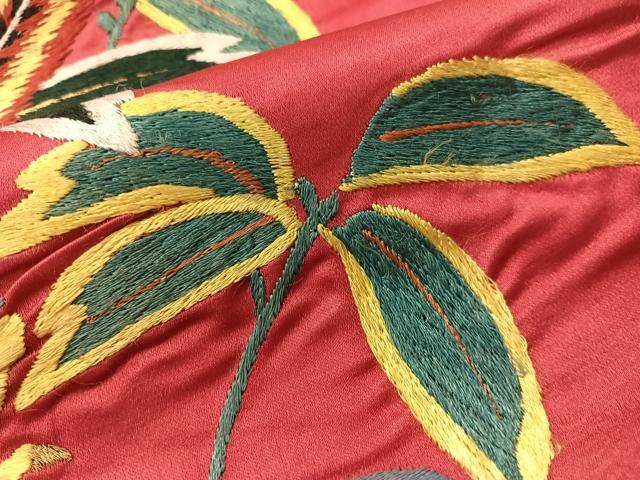 平和屋着物●アンティーク 大正ロマン 総手刺繍 九寸名古屋帯 尾長鳥 正絹 逸品 CABG7798vp