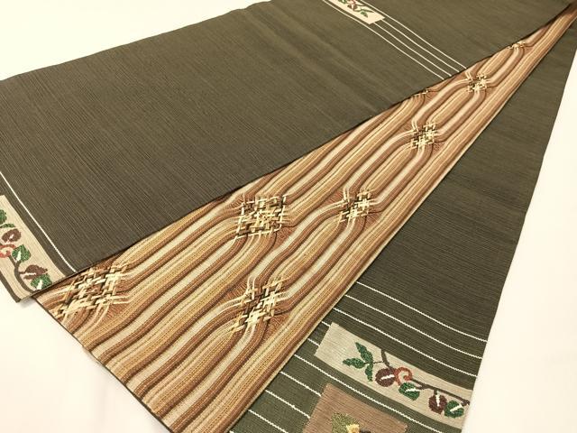 平和屋着物●両面 太鼓柄袋帯 組織 魚 成り物 金糸 正絹 逸品 CABG7803vp