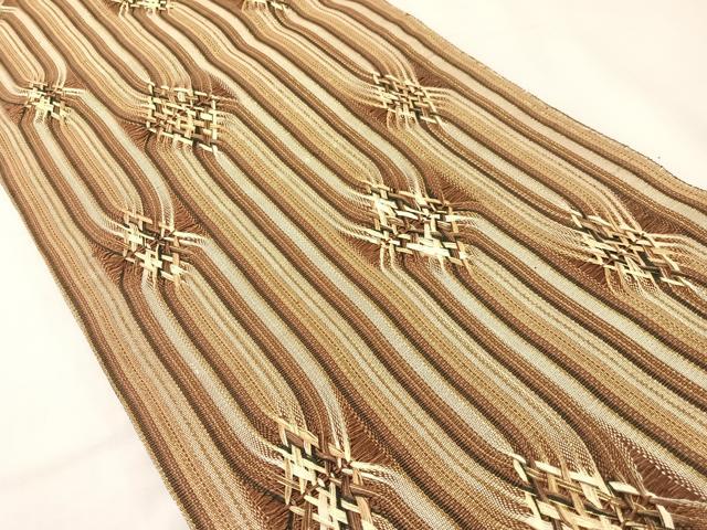 平和屋着物●両面 太鼓柄袋帯 組織 魚 成り物 金糸 正絹 逸品 CABG7803vp