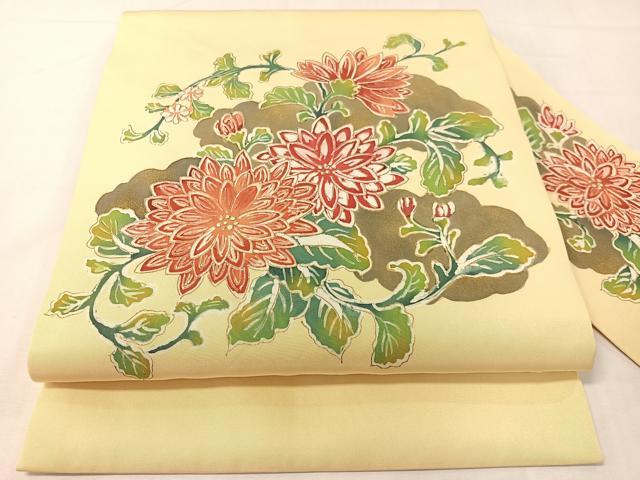 平和屋着物●塩瀬 九寸名古屋帯 作家物 ろうけつ染め 菊花文 金彩 正絹 逸品 CABG7805vp
